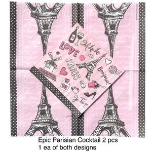 Epic Set of Two (2) INDIVIDUAL Assorted Parisian Cocktail Decoupage Napkins